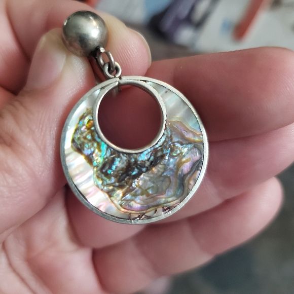 Abalone Shell Stainless Steel Clip On Screw Back Earrings Vintage - Picture 4 of 8